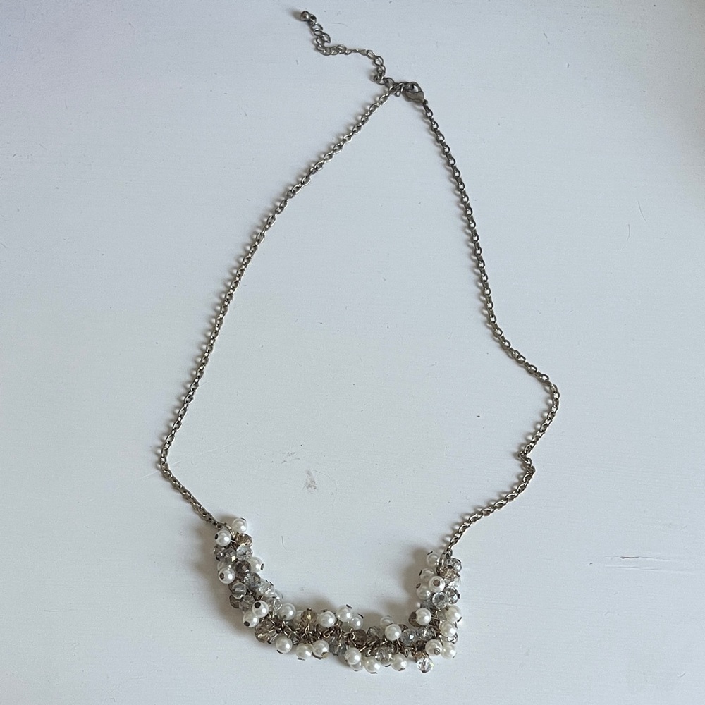 Elegant Silver Faux Pearl Necklace